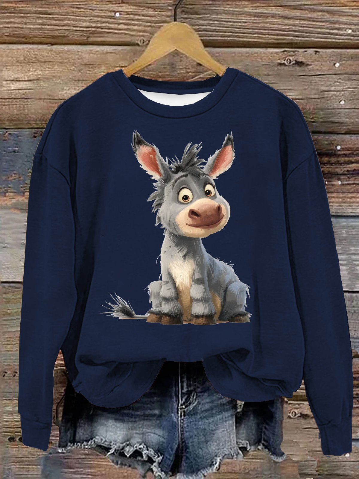 Baumwolle Schrullig Süß Kartoon Esel  Lässig Sweatshirt