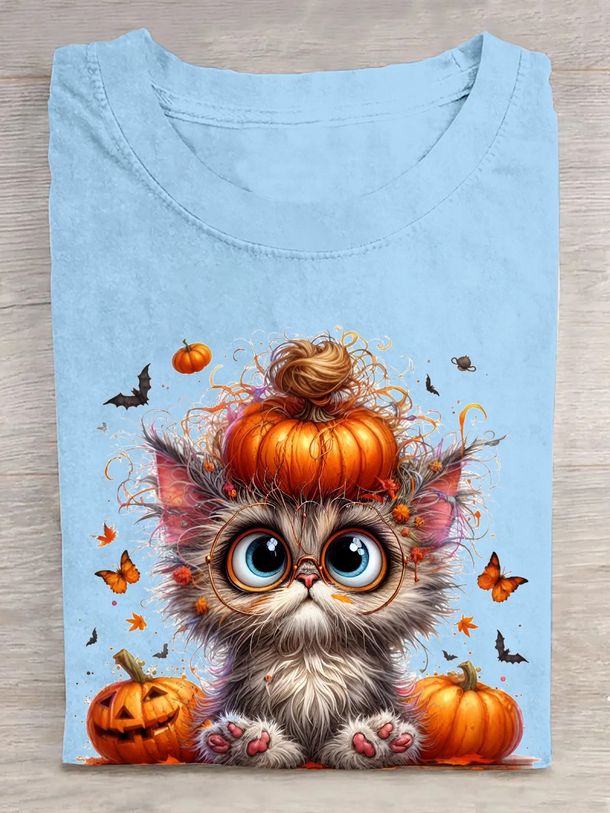 Halloween-Katze Clip Art Mit Kürbis Hut und groß Augen Baumwolle T-Shirt