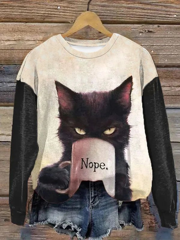 Weit Rundhals Katze Lässig Sweatshirt