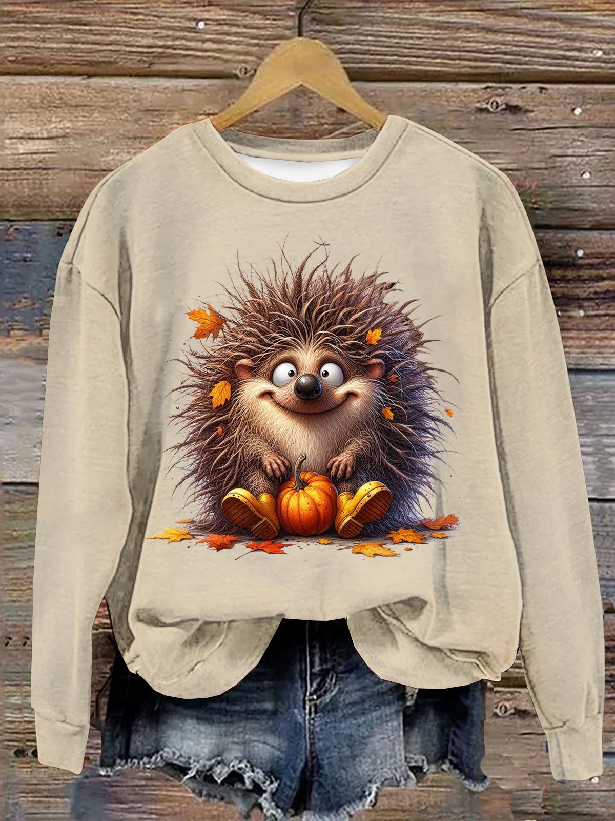 Igel Halloween Lässig Rundhals Weit Sweatshirt