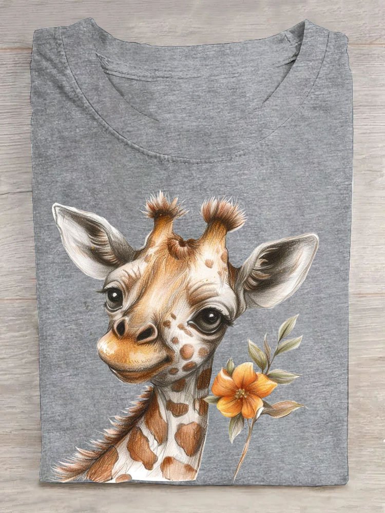 Giraffe Print Lässig Damen Rundhals T-Shirt