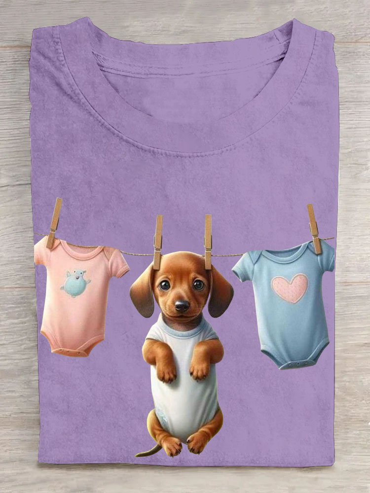 Lustig Hund Print Rundhals Lässig Damen T-Shirt