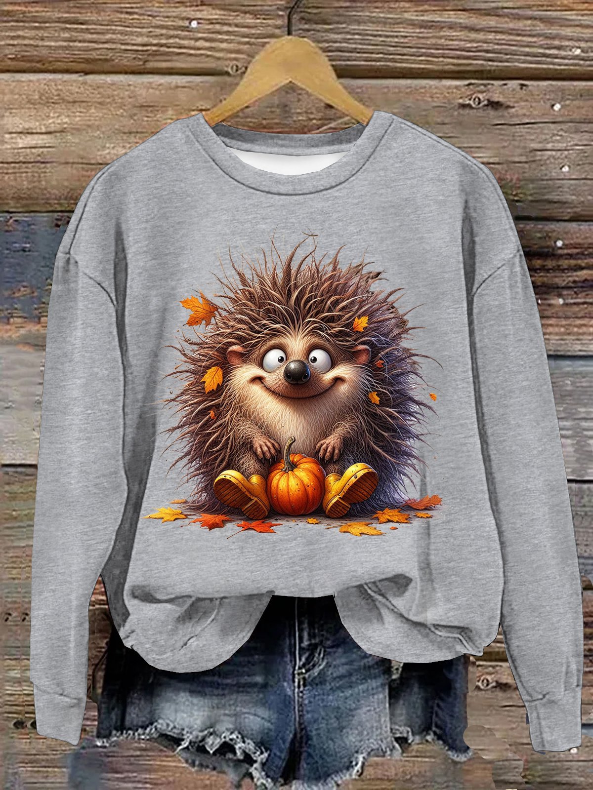 Igel Halloween Lässig Rundhals Weit Sweatshirt