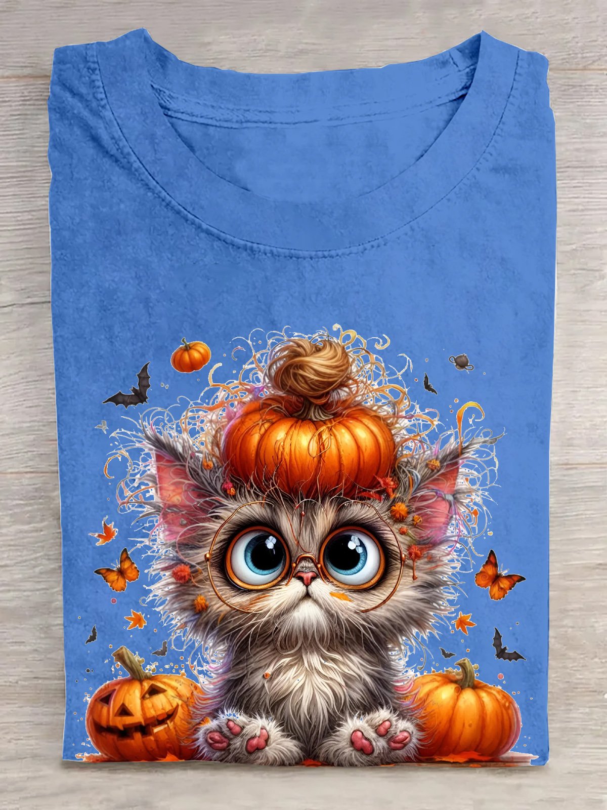 Halloween-Katze Clip Art Mit Kürbis Hut und groß Augen Baumwolle T-Shirt