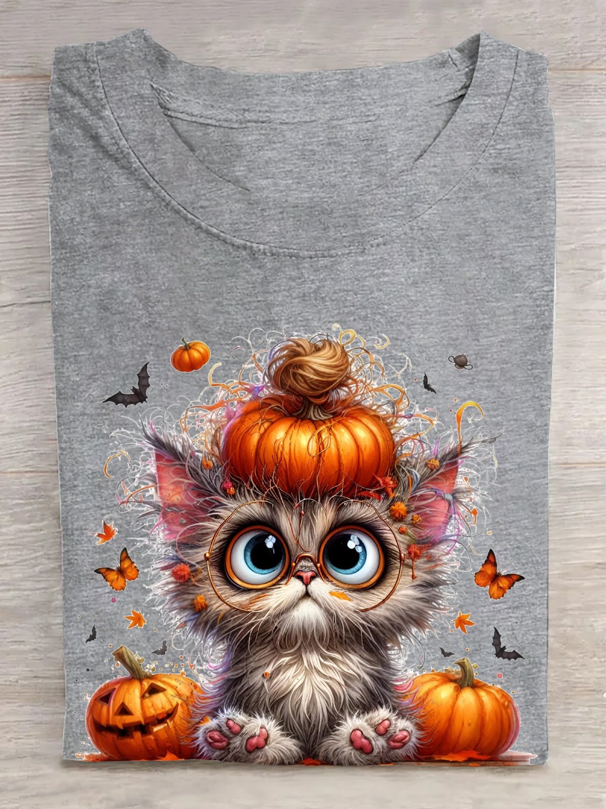 Halloween-Katze Clip Art Mit Kürbis Hut und groß Augen Baumwolle T-Shirt