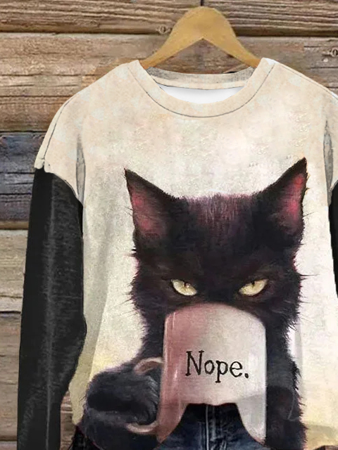 Weit Rundhals Katze Lässig Sweatshirt