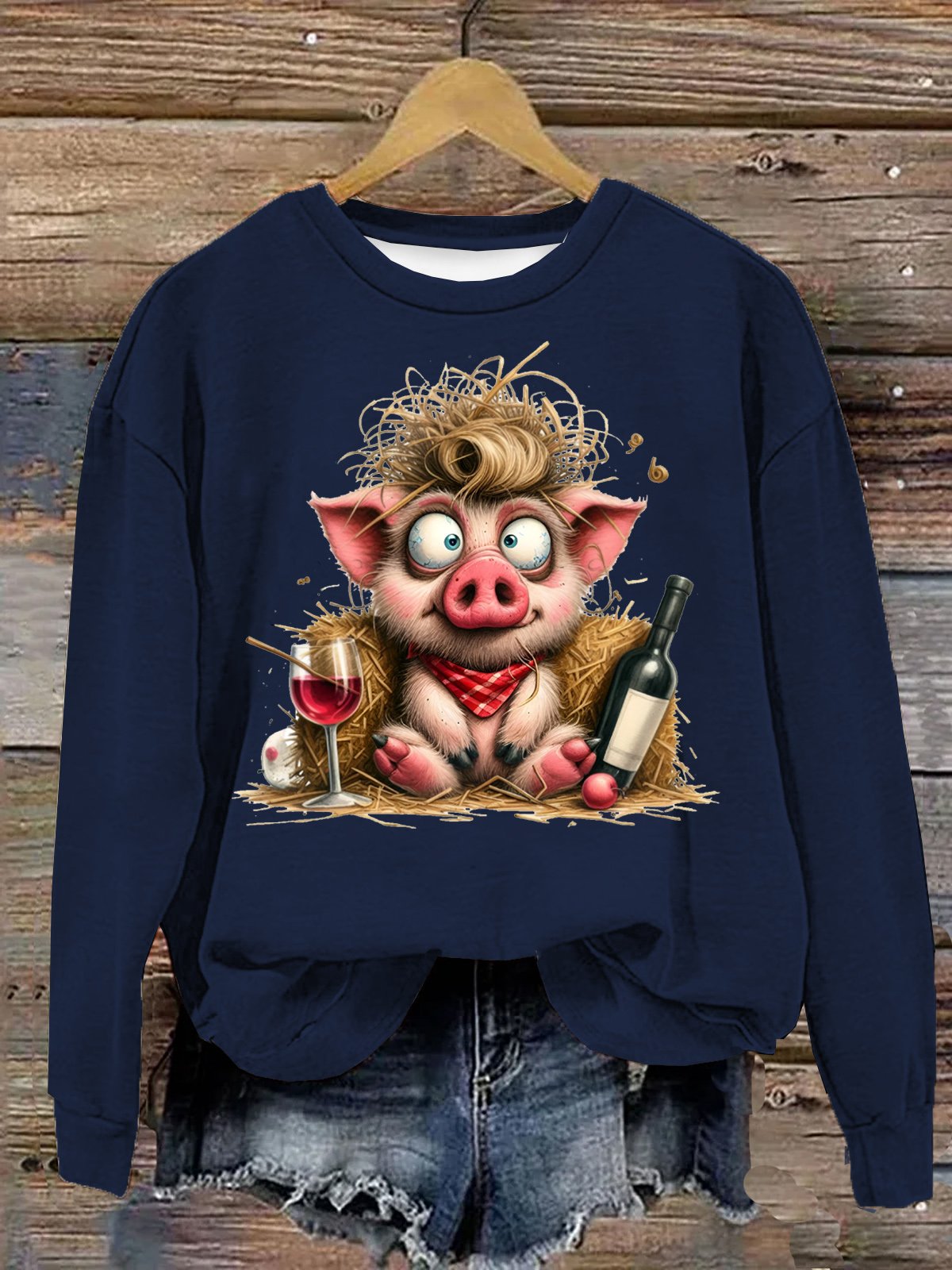 Süß Ferkel Mit Wein Flasche und Glas Baumwolle Sweatshirt