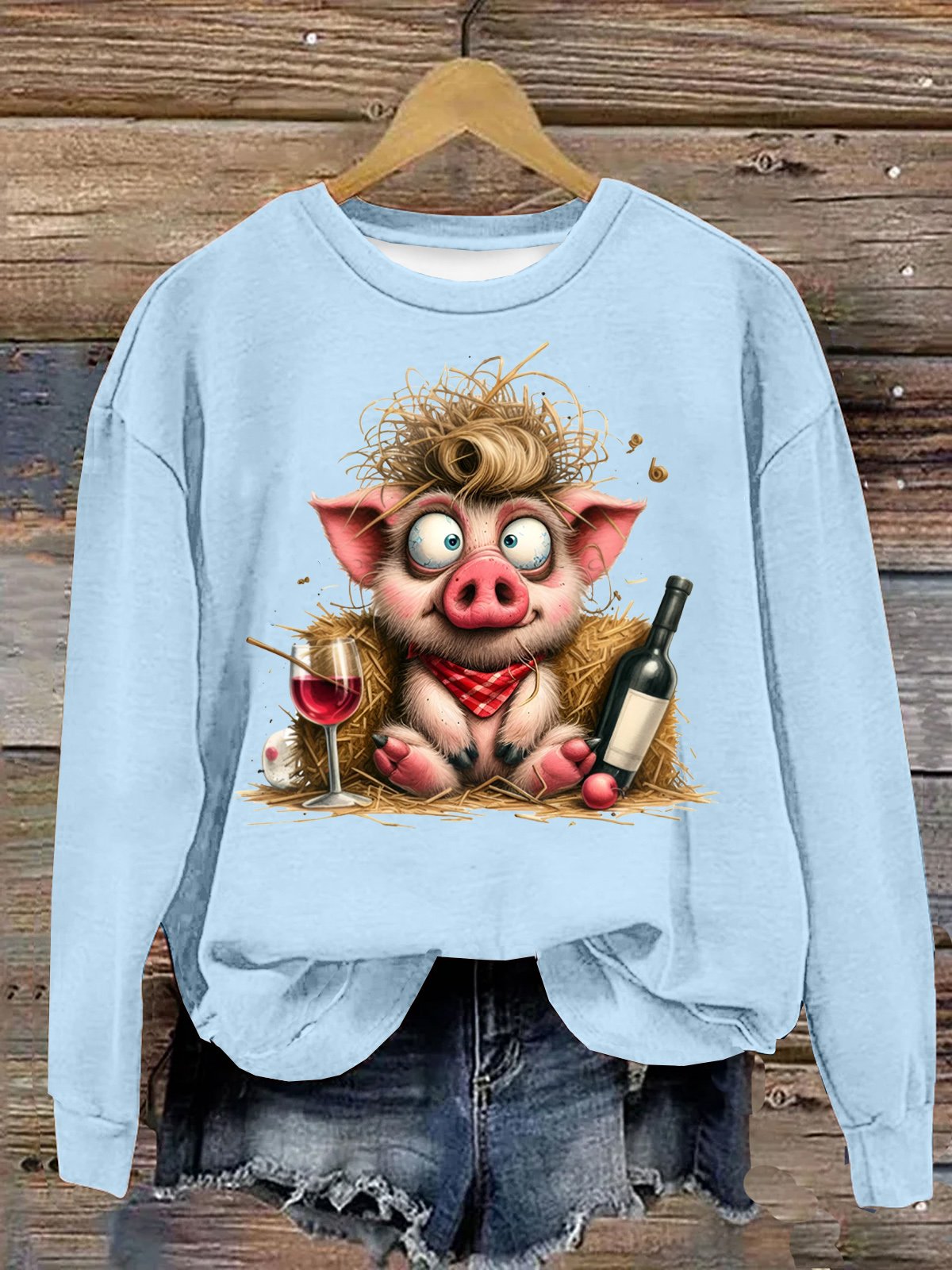 Süß Ferkel Mit Wein Flasche und Glas Baumwolle Sweatshirt