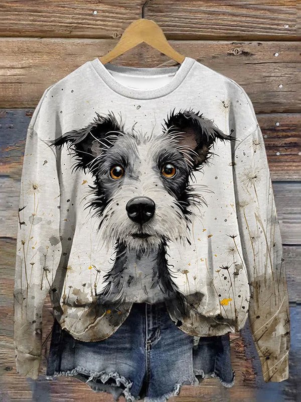 Hund Weit Lässig Rundhals Sweatshirt