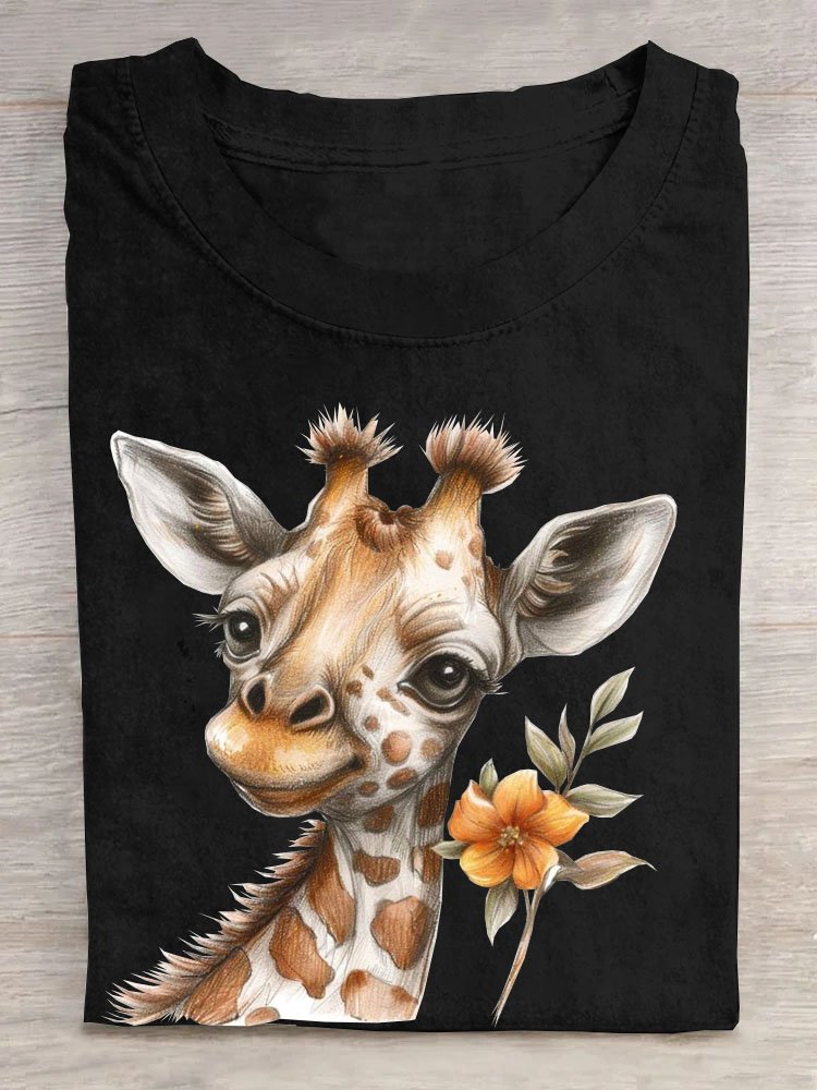 Giraffe Print Lässig Damen Rundhals T-Shirt