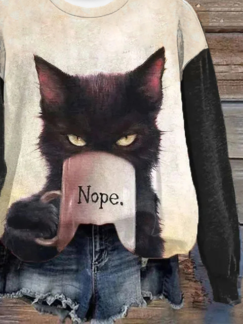 Weit Rundhals Katze Lässig Sweatshirt