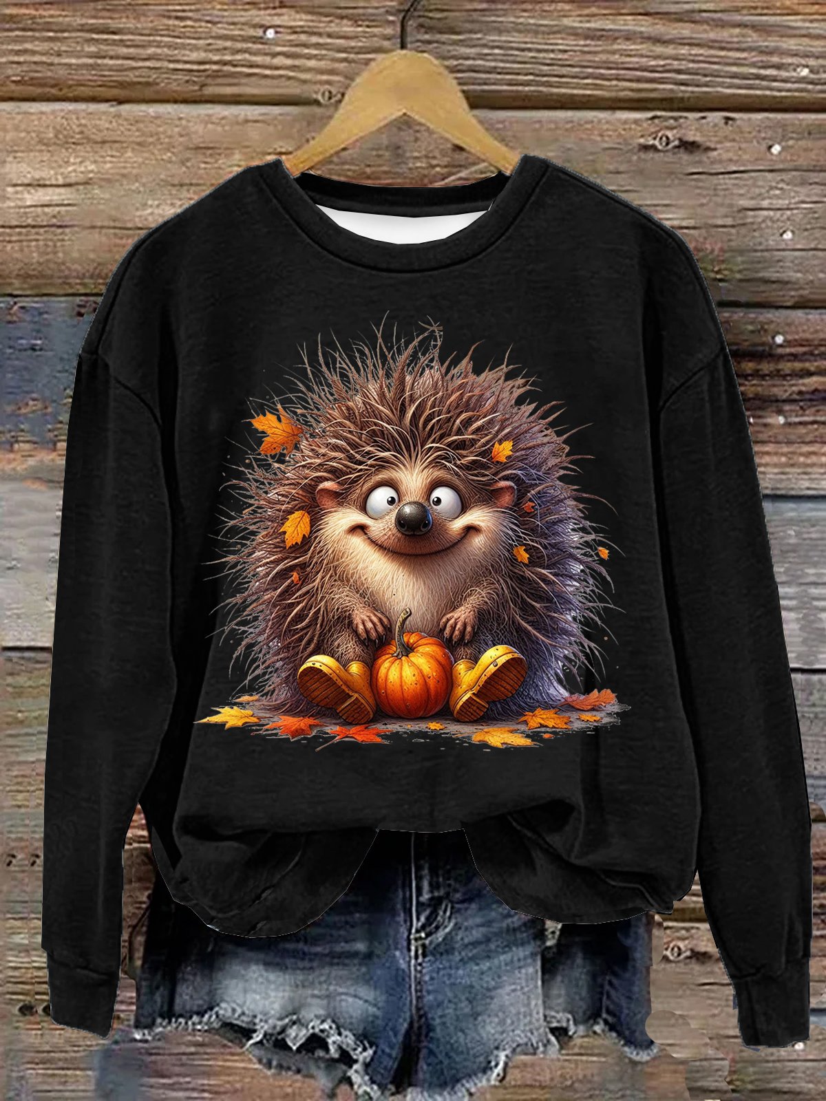 Igel Halloween Lässig Rundhals Weit Sweatshirt