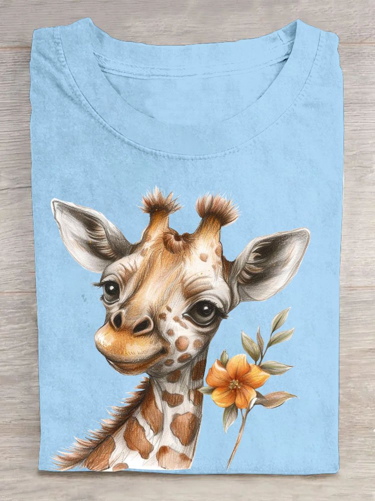 Giraffe Print Lässig Damen Rundhals T-Shirt