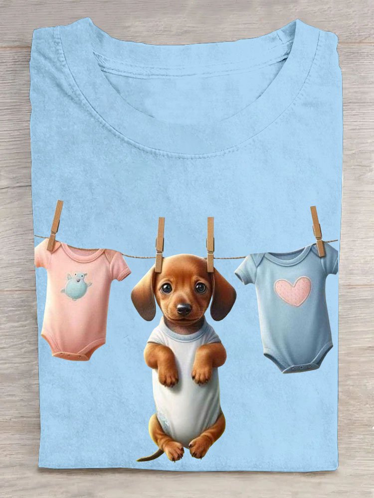 Lustig Hund Print Rundhals Lässig Damen T-Shirt