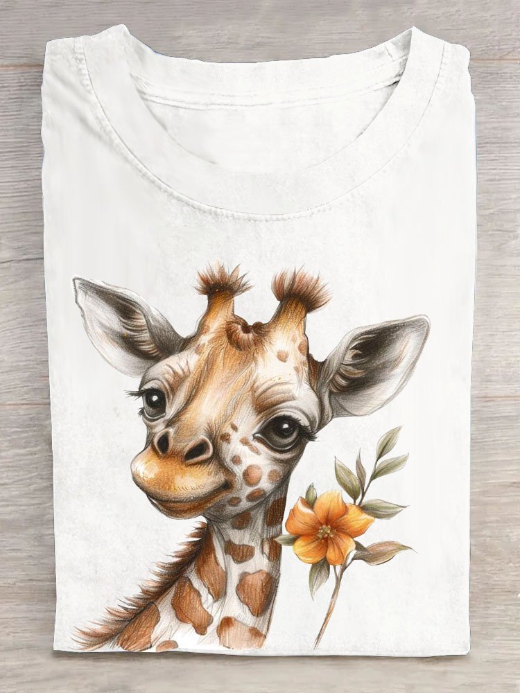 Giraffe Print Lässig Damen Rundhals T-Shirt