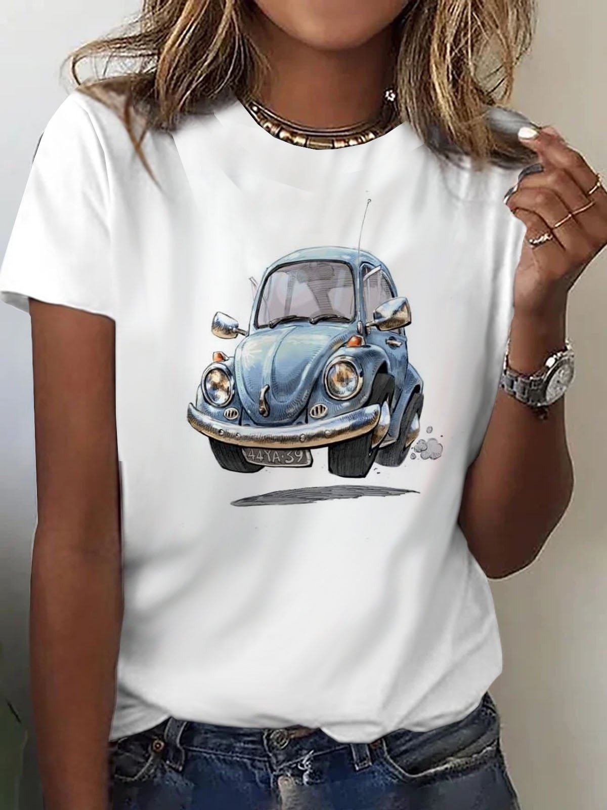 Spaß Auto Print Rundhals T-Shirt