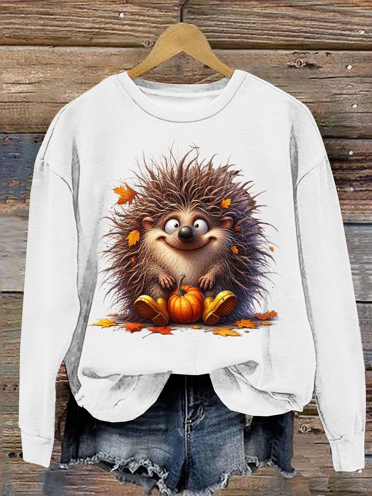 Igel Halloween Lässig Rundhals Weit Sweatshirt