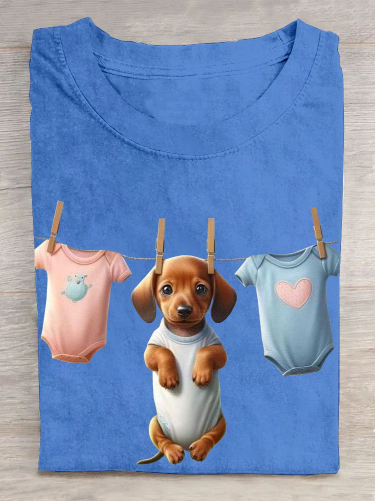 Lustig Hund Print Rundhals Lässig Damen T-Shirt