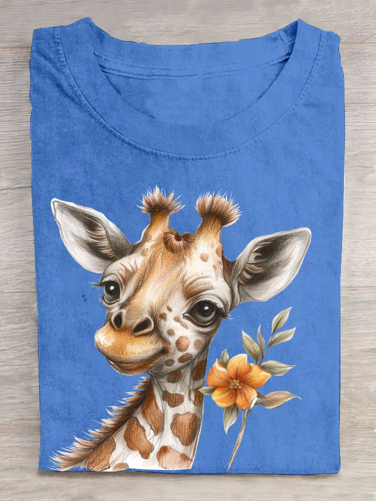 Giraffe Print Lässig Damen Rundhals T-Shirt