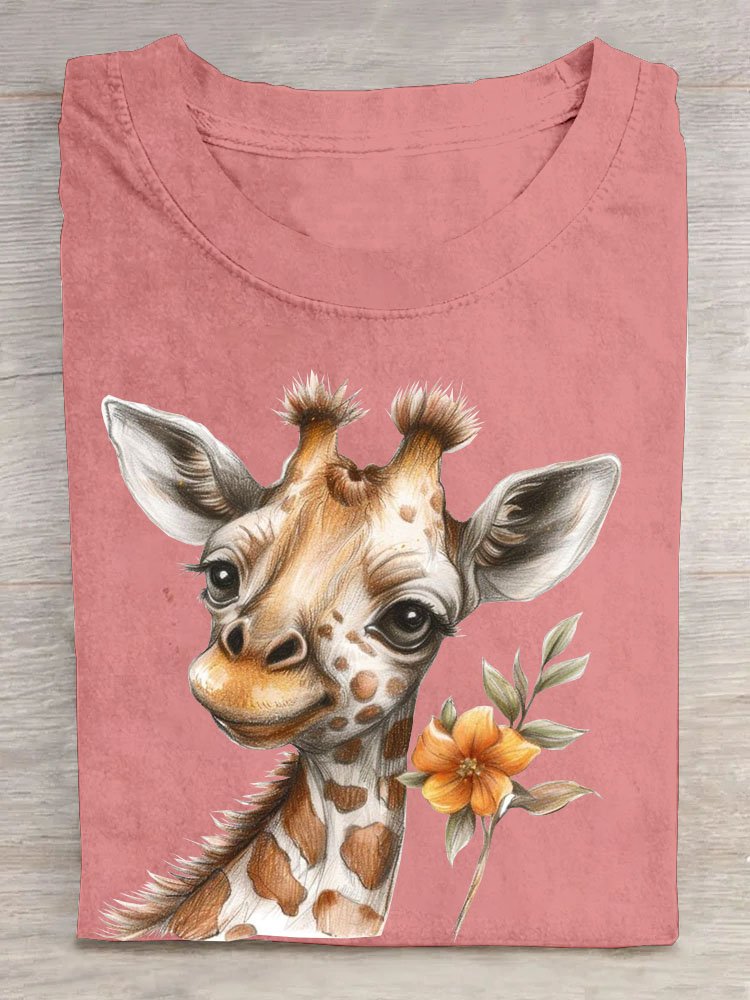 Giraffe Print Lässig Damen Rundhals T-Shirt