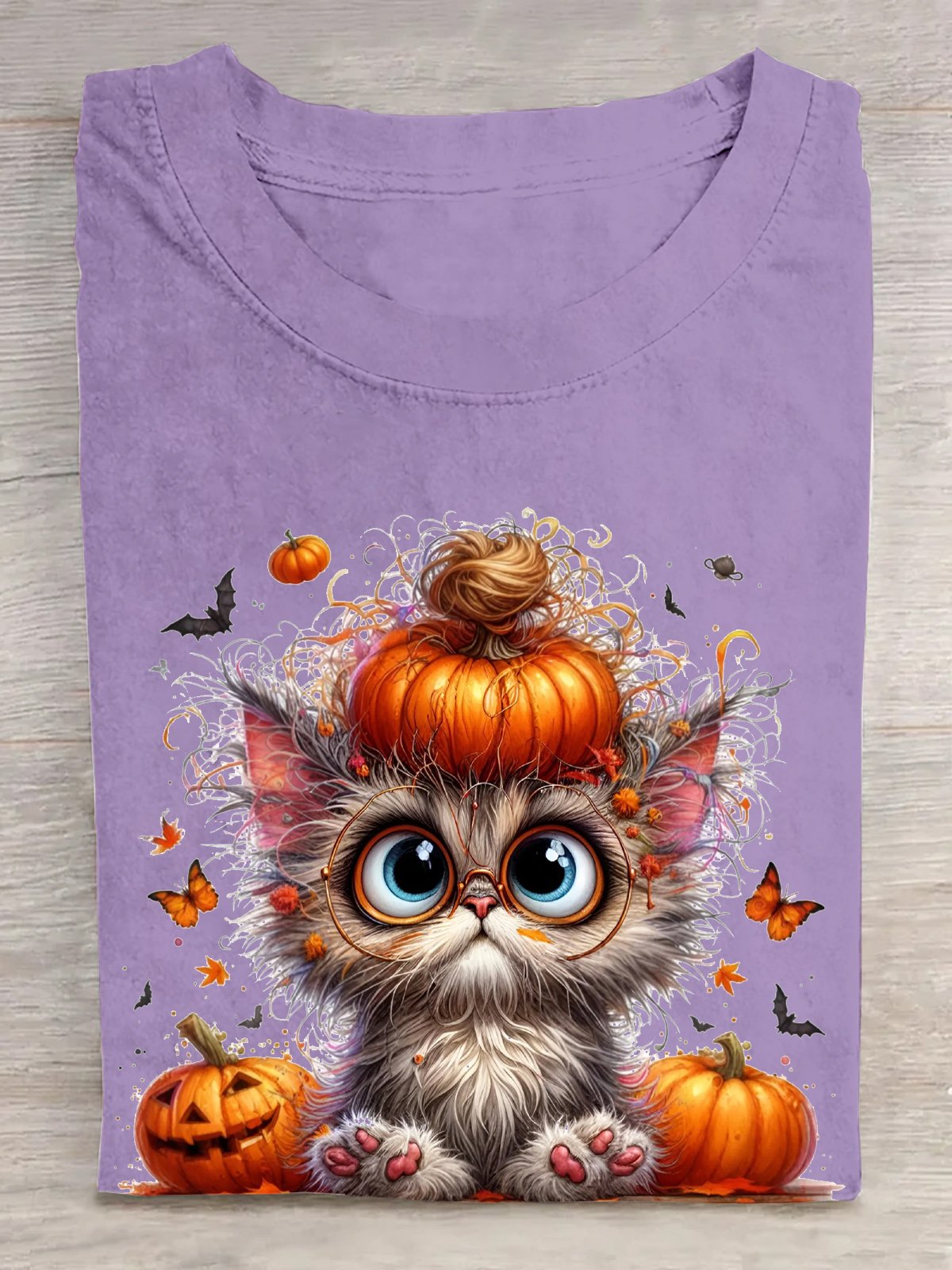 Halloween-Katze Clip Art Mit Kürbis Hut und groß Augen Baumwolle T-Shirt