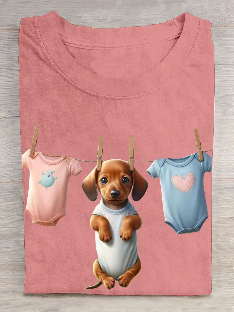 Lustig Hund Print Rundhals Lässig Damen T-Shirt