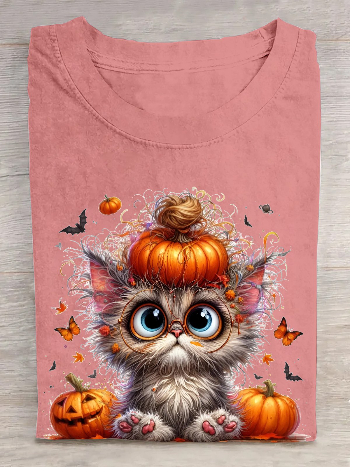 Halloween-Katze Clip Art Mit Kürbis Hut und groß Augen Baumwolle T-Shirt