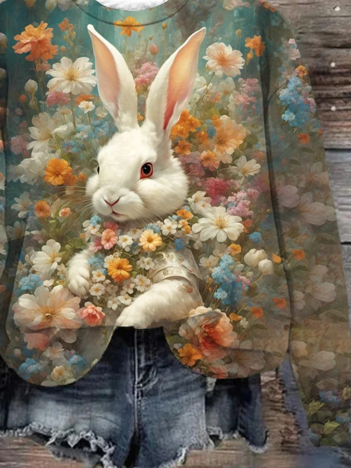 Weit Hase und Blume Lässig Sweatshirt