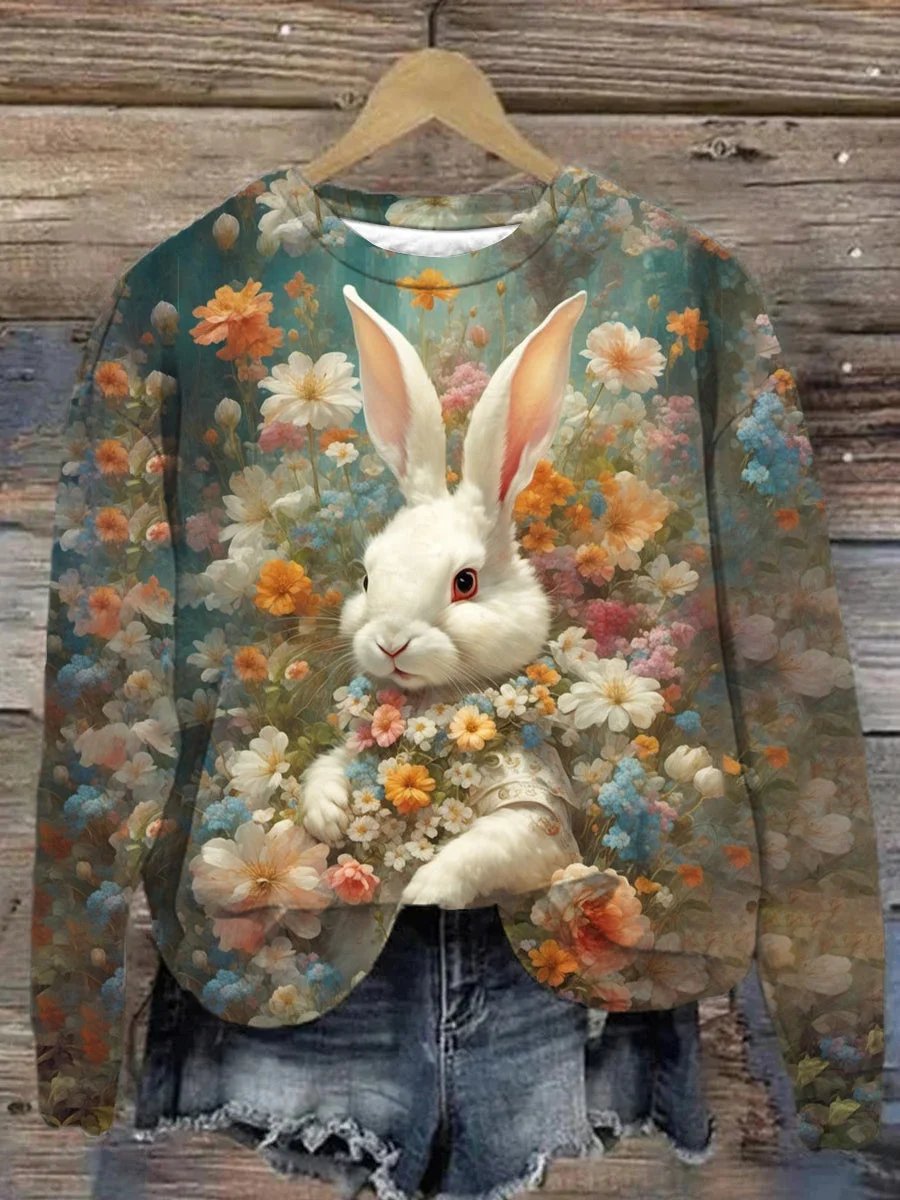 Weit Hase und Blume Lässig Sweatshirt