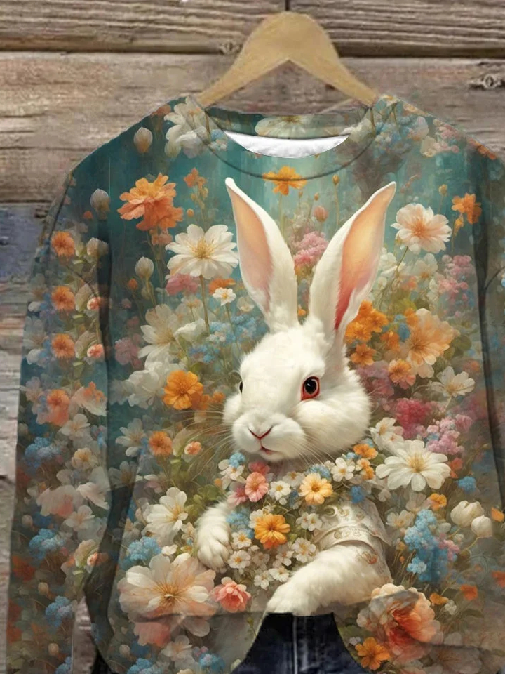 Weit Hase und Blume Lässig Sweatshirt