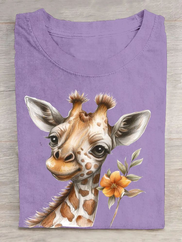 Giraffe Print Lässig Damen Rundhals T-Shirt