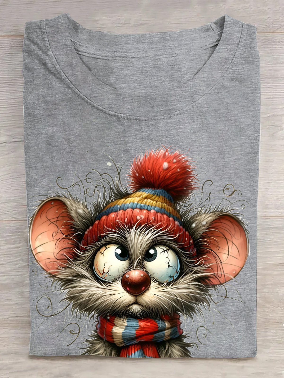 verrückt Maus Winter Hut Baumwolle T-Shirt