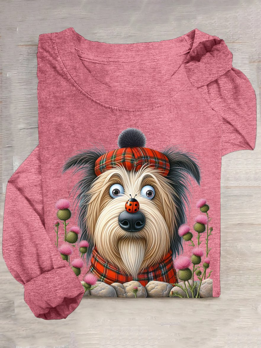 Lässig Baumwollmischung Rundhals Hund T-Shirt