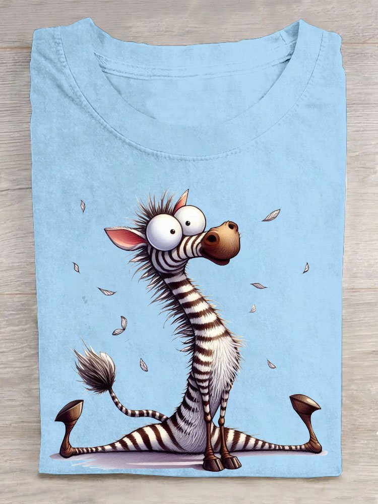 Lustig Zebra Print Rundhals Lässig Damen T-Shirt