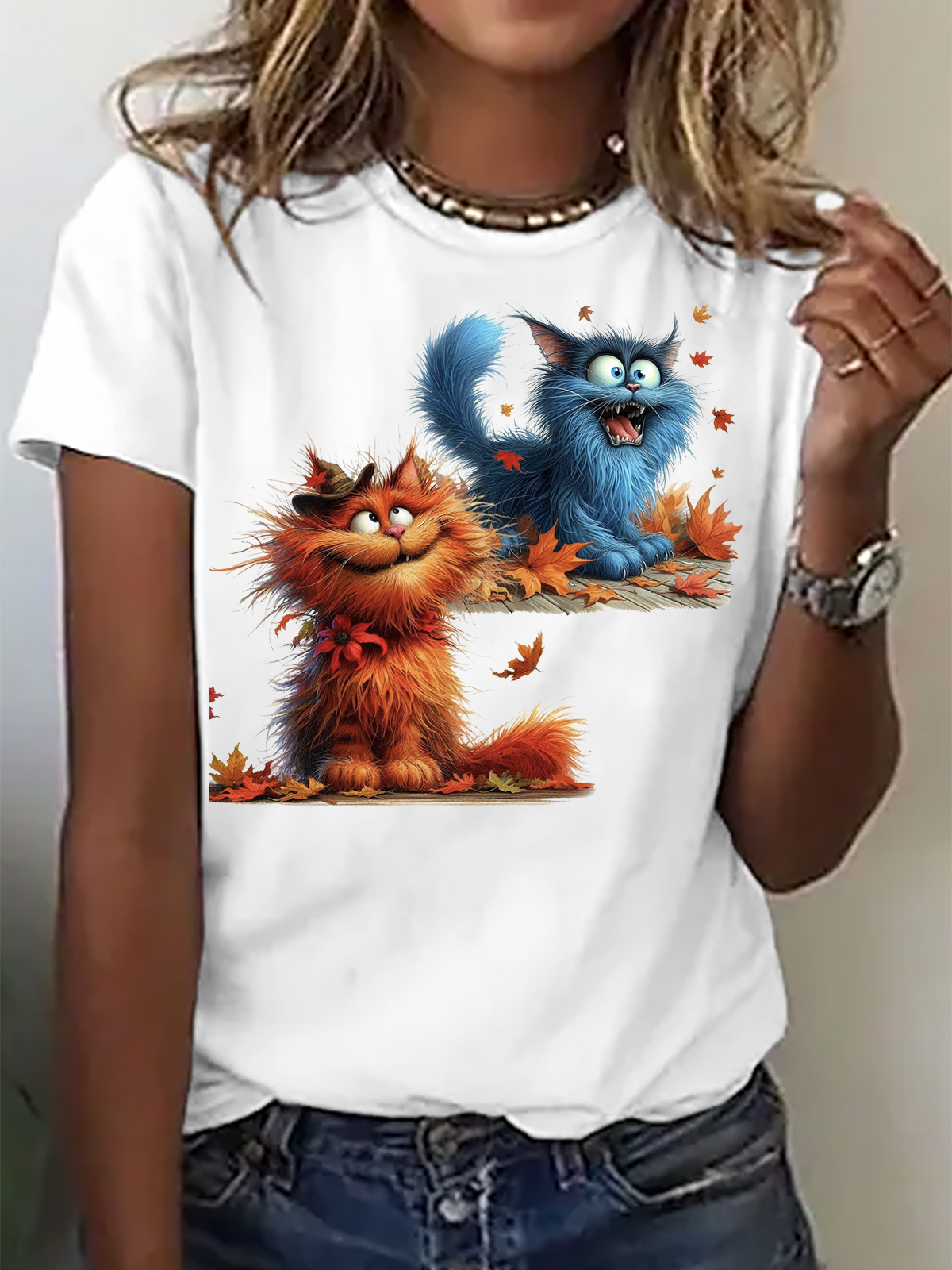 Katze Lässig Baumwolle T-Shirt