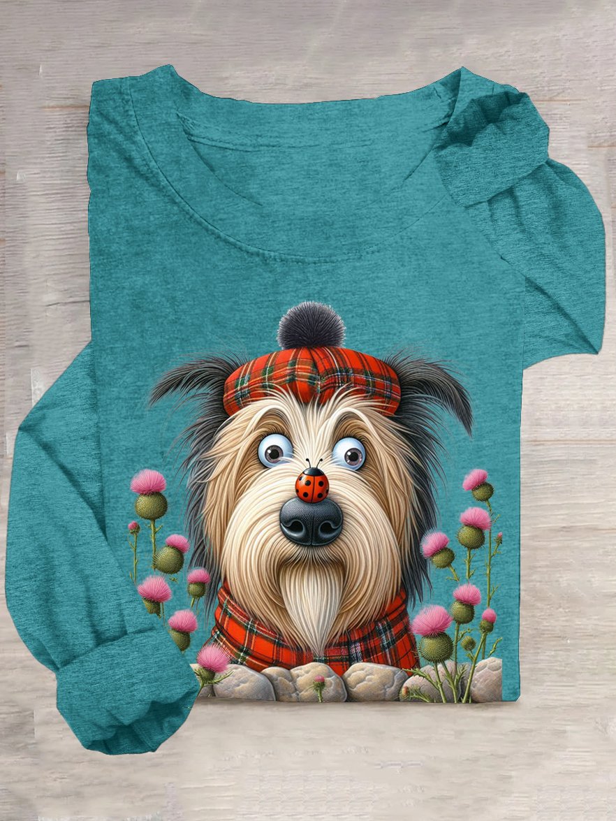 Lässig Baumwollmischung Rundhals Hund T-Shirt