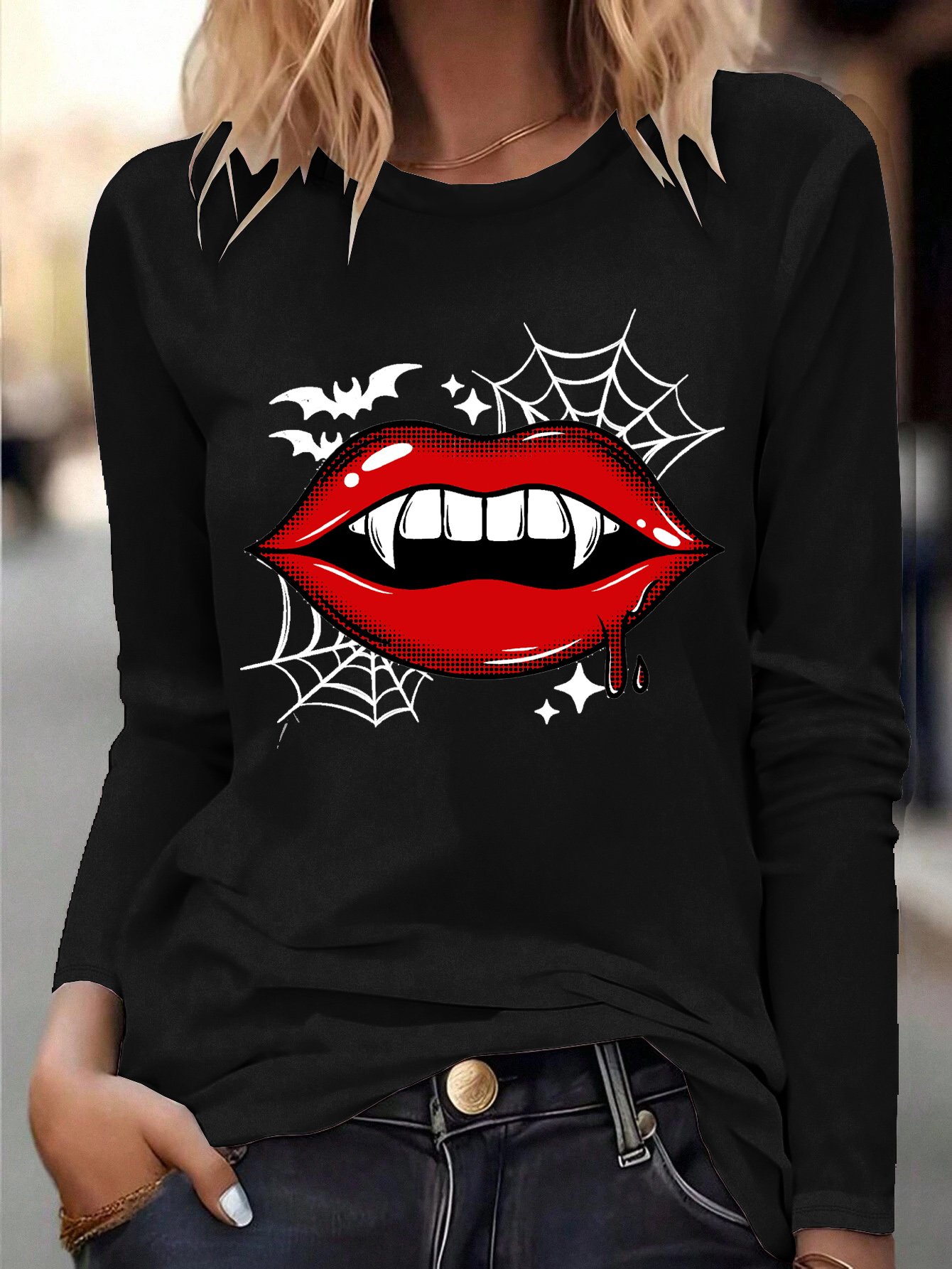 Halloween  Vampir Lippen Grafik T-Shirt