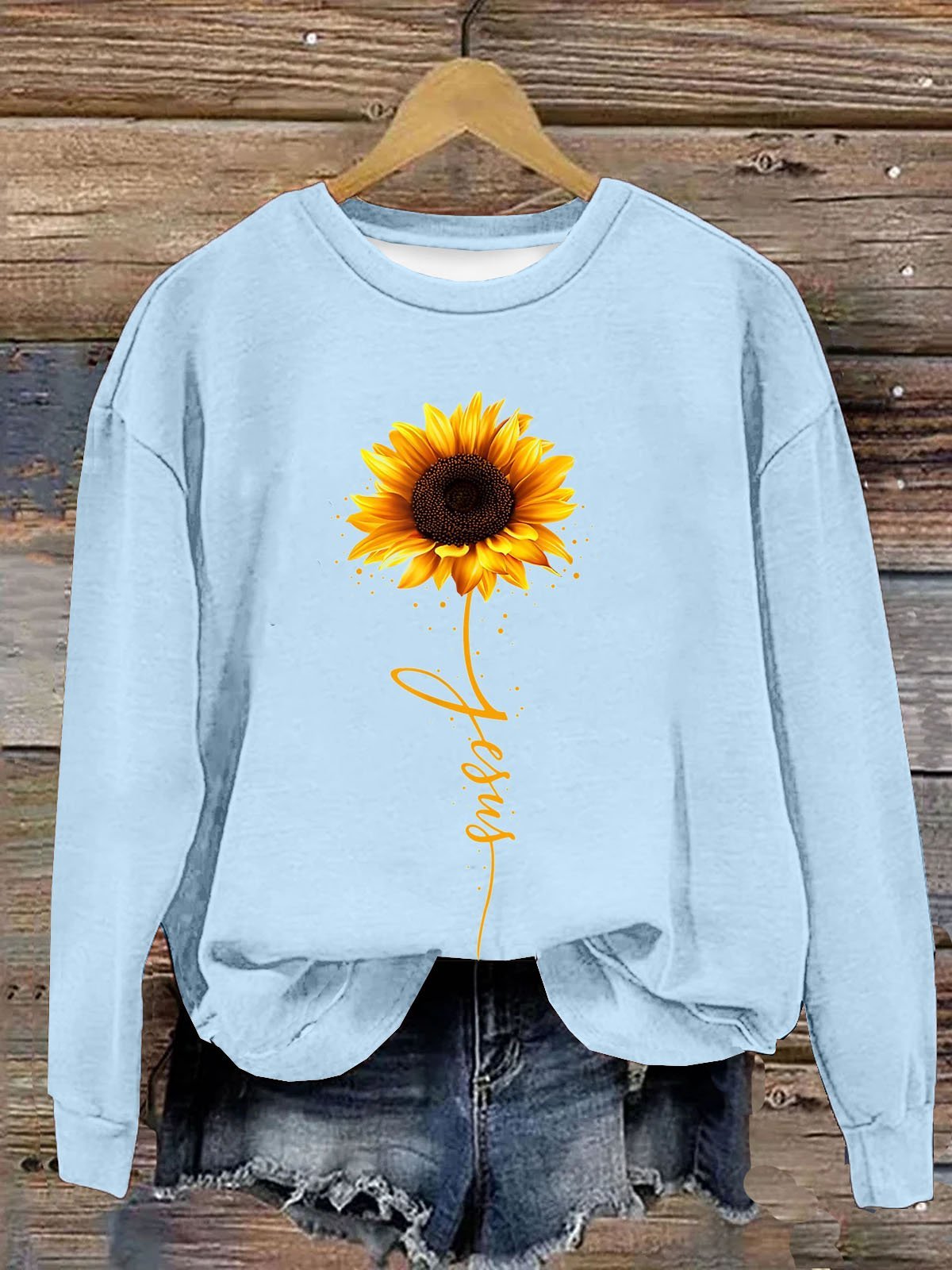 Sonnenblume Print Damen Lässig Langarm Rundhals Pullover Sweatshirt