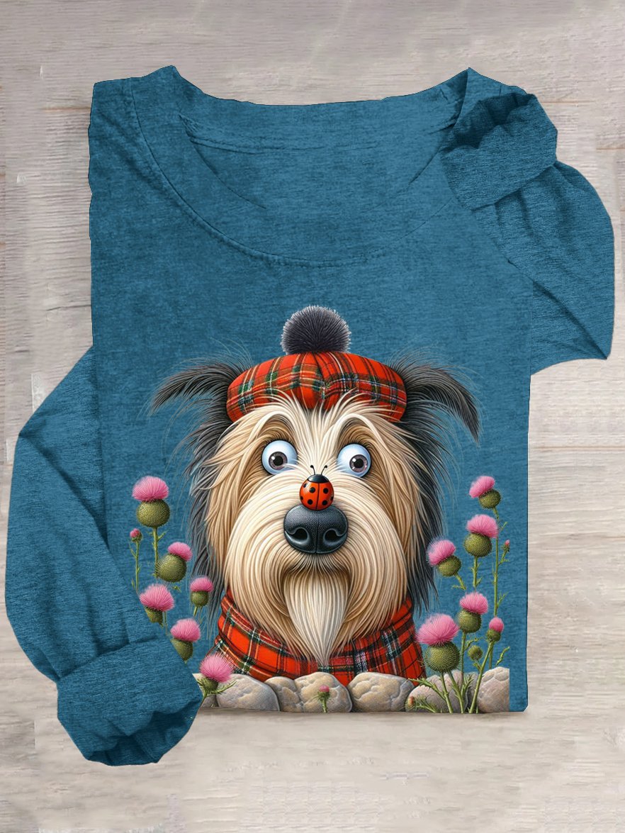 Lässig Baumwollmischung Rundhals Hund T-Shirt