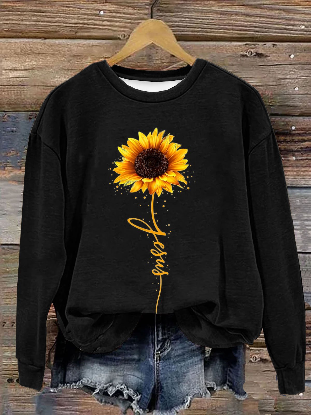 Sonnenblume Print Damen Lässig Langarm Rundhals Pullover Sweatshirt