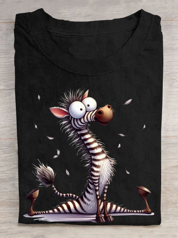 Lustig Zebra Print Rundhals Lässig Damen T-Shirt