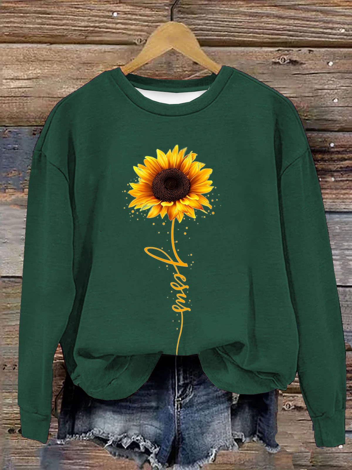 Sonnenblume Print Damen Lässig Langarm Rundhals Pullover Sweatshirt