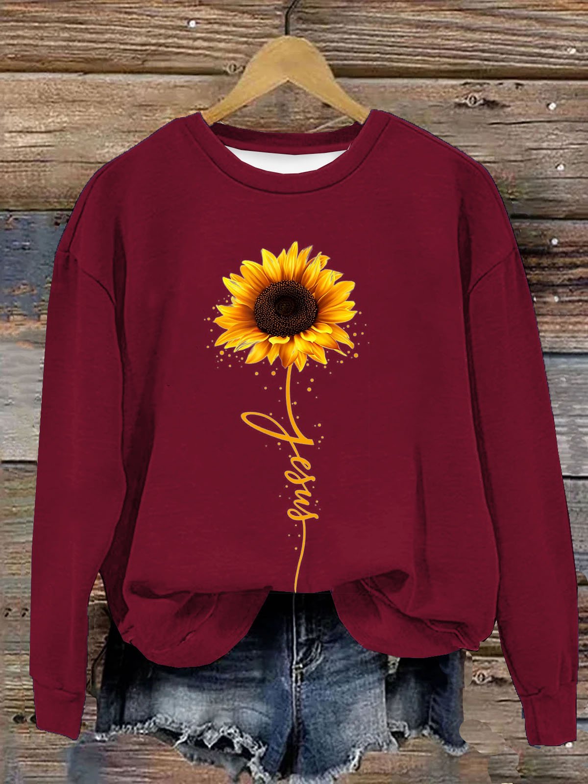 Sonnenblume Print Damen Lässig Langarm Rundhals Pullover Sweatshirt