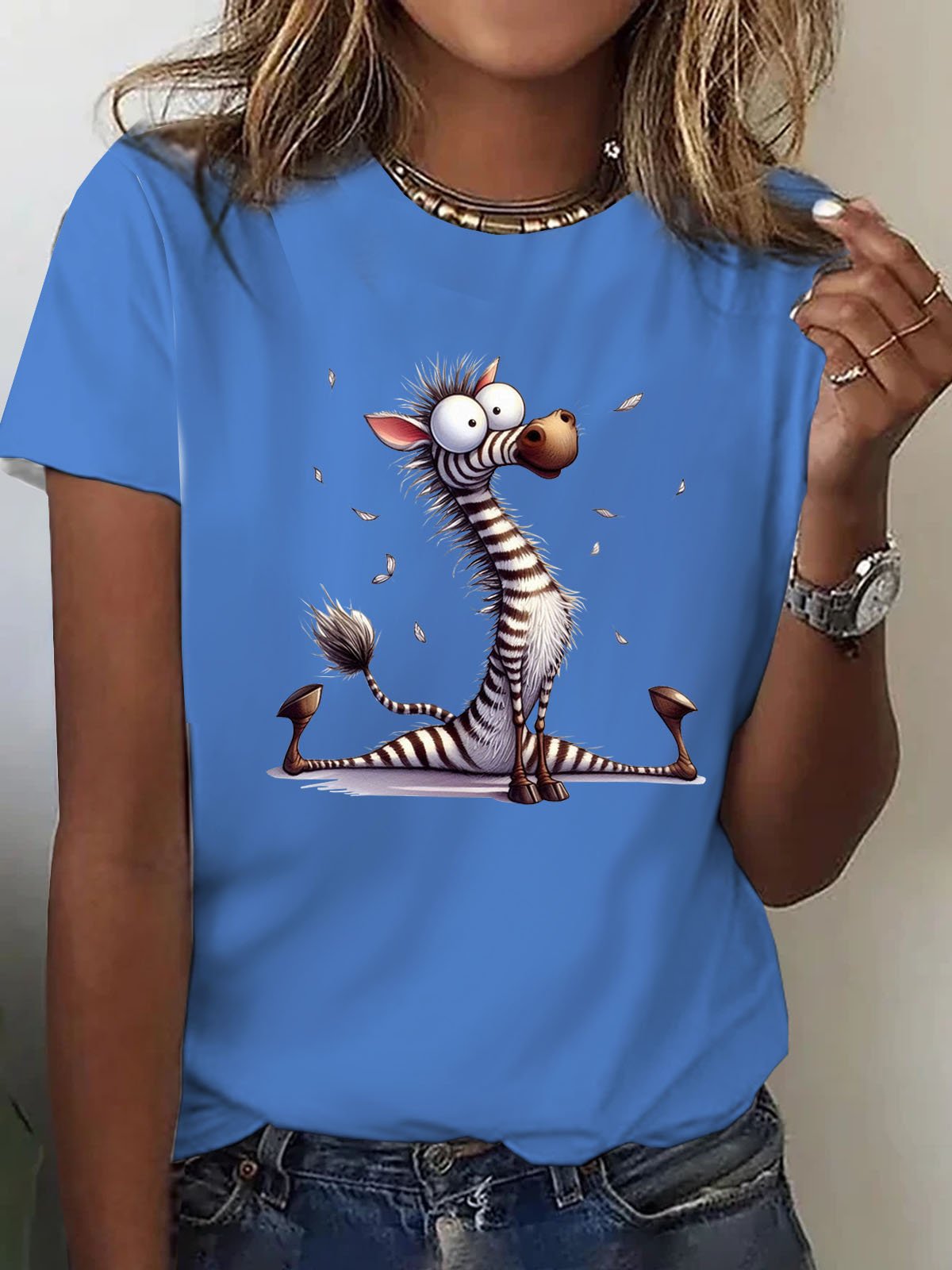 Lustig Zebra Print Rundhals Lässig Damen T-Shirt