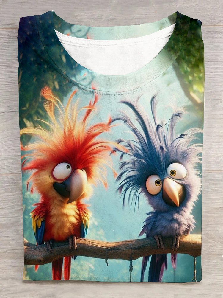 Lässig Weit Rundhals Vogel T-Shirt