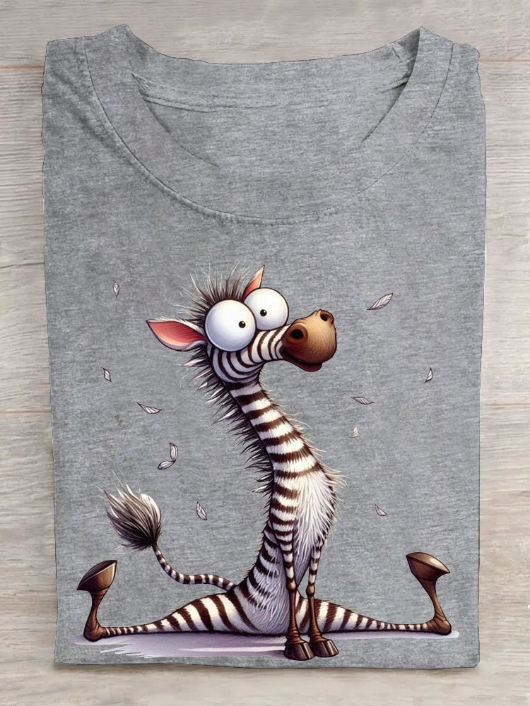 Lustig Zebra Print Rundhals Lässig Damen T-Shirt