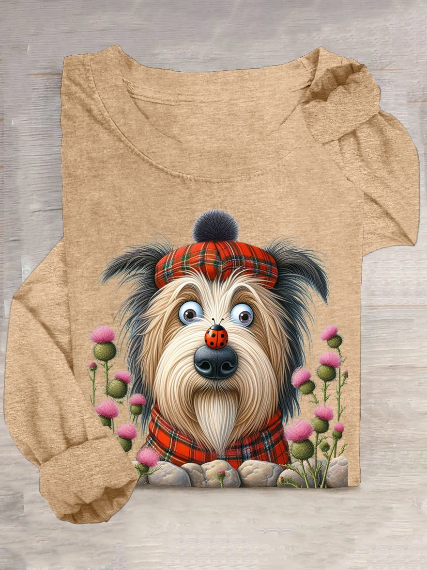 Lässig Baumwollmischung Rundhals Hund T-Shirt