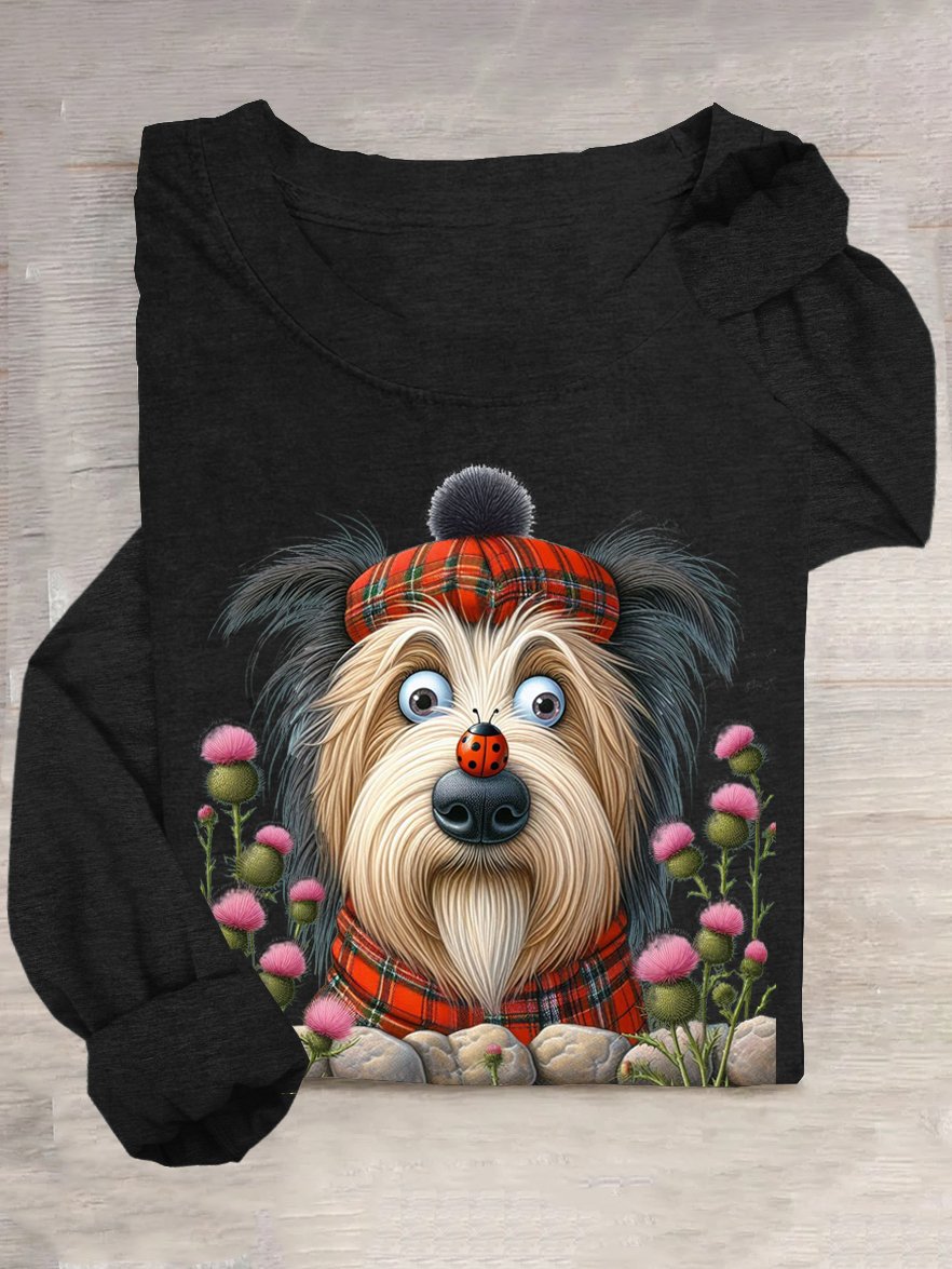 Lässig Baumwollmischung Rundhals Hund T-Shirt