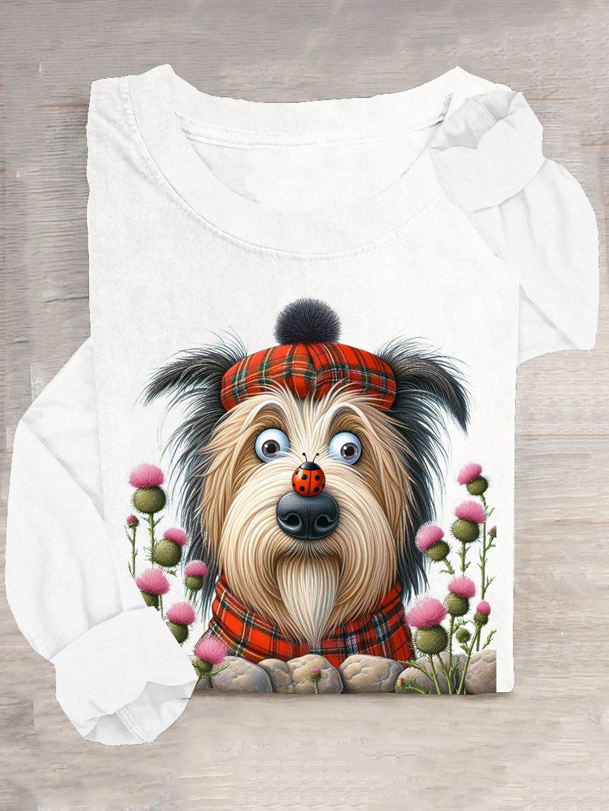 Lässig Baumwollmischung Rundhals Hund T-Shirt