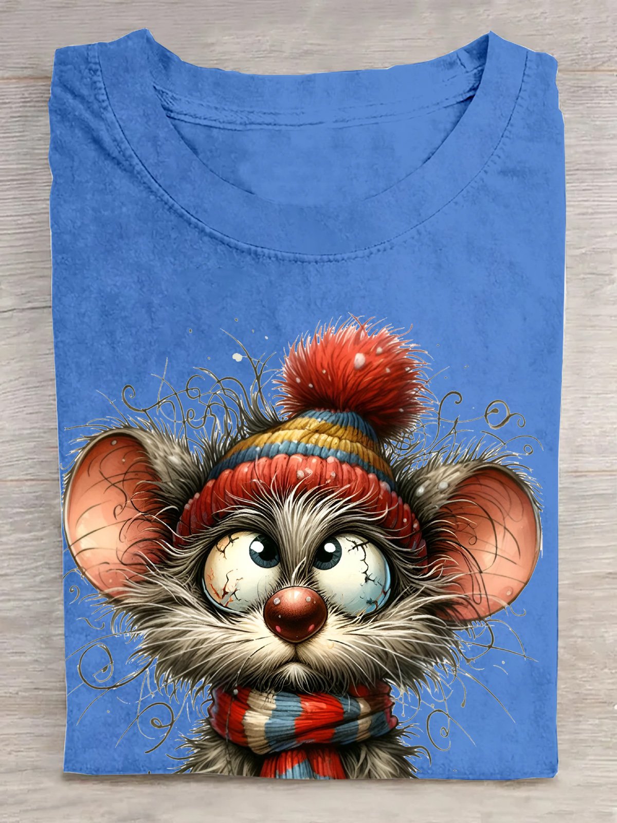 verrückt Maus Winter Hut Baumwolle T-Shirt